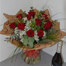 12 Red Naomi Rose Hand tied with Prosecco