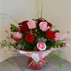 Red and Pink Rose Hand Tied