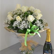 White Rose Congratulations with Champagne