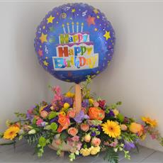  Vibrant Basket with Happy Birthday Balloon
