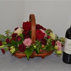 Red and Pink Basket with Red Wine