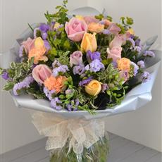 Peach and Lilac Rose and Freesia Hand Tied