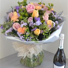 Peach and Lilac Rose and Freesia with Prosecco