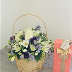 Scented Lilac and white Basket with Chocolates