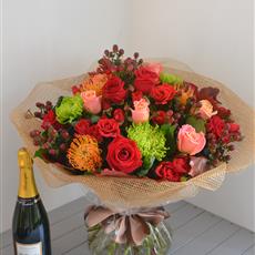 Splendour Handtied Bouquet and Champagne