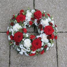 Red Rose and White Carnation Wreath