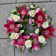 White Rose &amp; Pink Lily Wreath