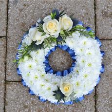 White Based Wreath with Blue Detail