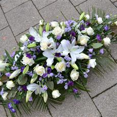 Purple, Lilac and White Rose &amp; Lily Casket Spray
