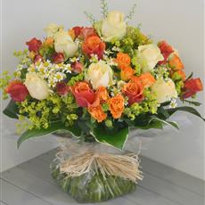 Peach and Orange Rose Hand Tied