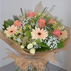 Peach Rose and gerbera Hand Tied