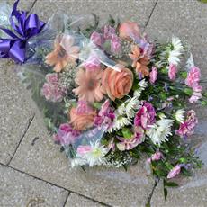 Peach and Pink Flowers in Cellophane