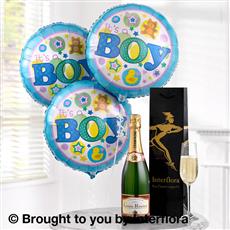 Celebratory Champagne and Baby Boy Balloons