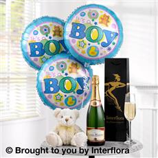Celebratory Champagne, Baby Boy Balloons and Teddy
