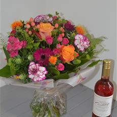 Orange and Raspberry Ripple and Rose Wine Handtied Bouquet