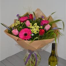 Summer Adventures Handtied Bouquet with White Wine