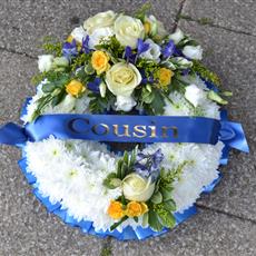 Based Blue and White Wreath with ribbon