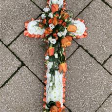 3ft White and Orange Based Cross 