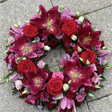 Pink and Red Rose and Lily Wreath