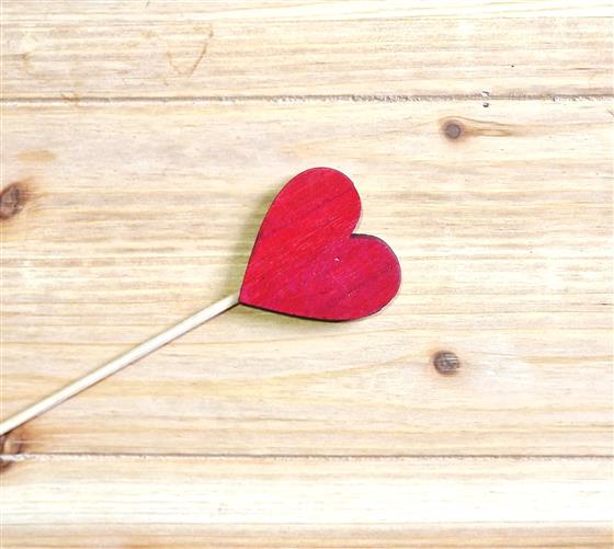 Red Wooden Heart Pick